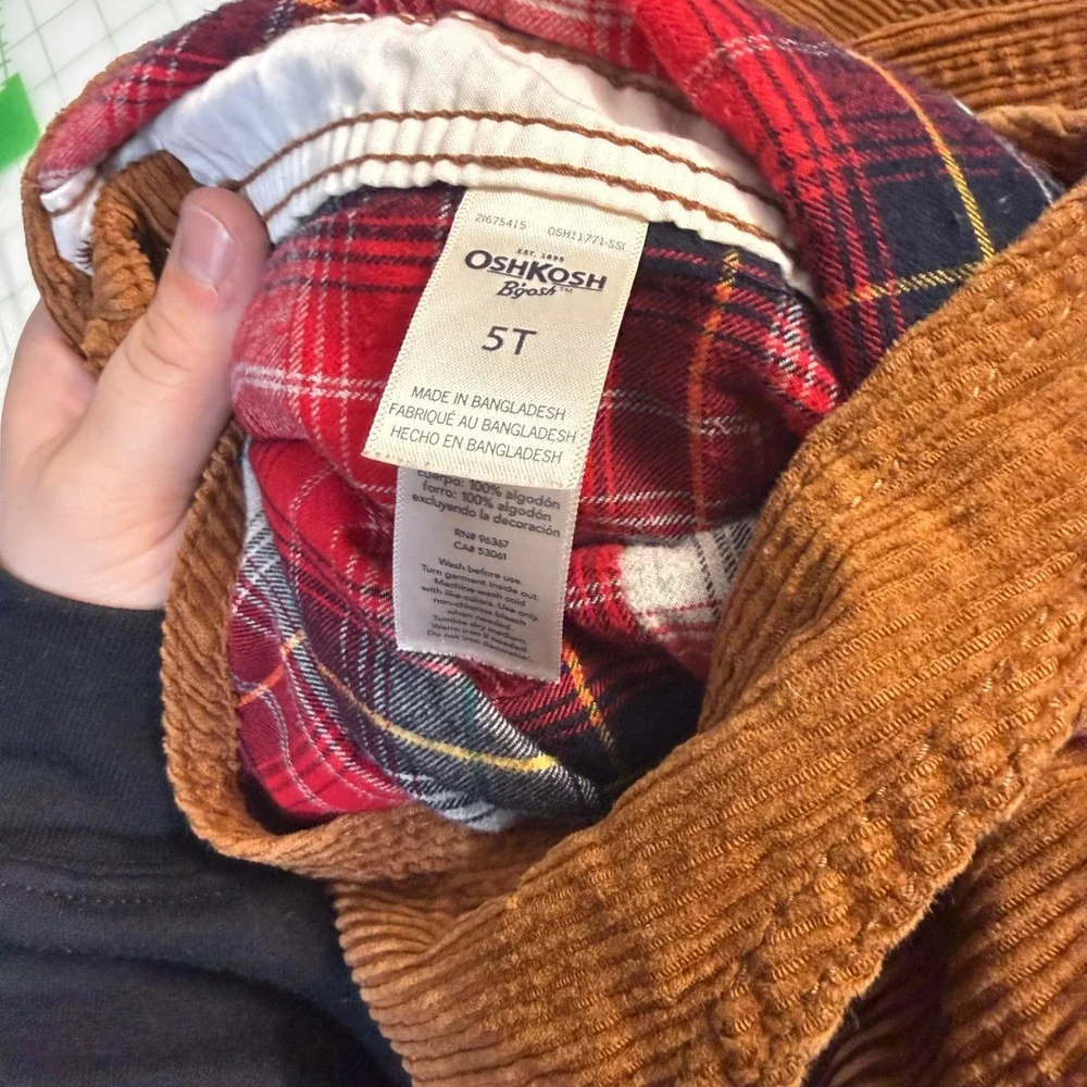 Oshkosh Bgosh Brown Corduroy Vestback Overalls bibs 5T boy girl warm cotton